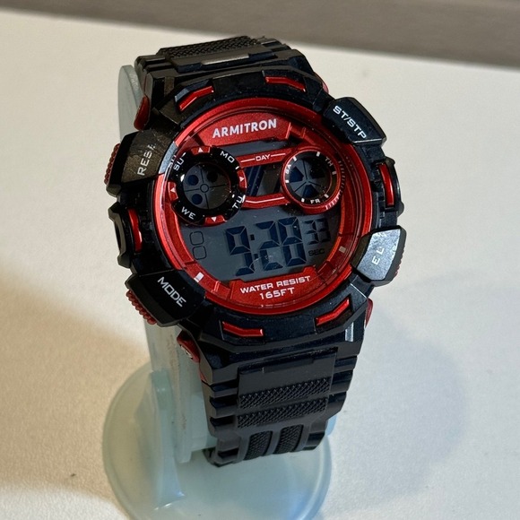 Armitron Pro Sport Digital Watch Black and Red Water Resistant 165FT - Picture 2 of 6